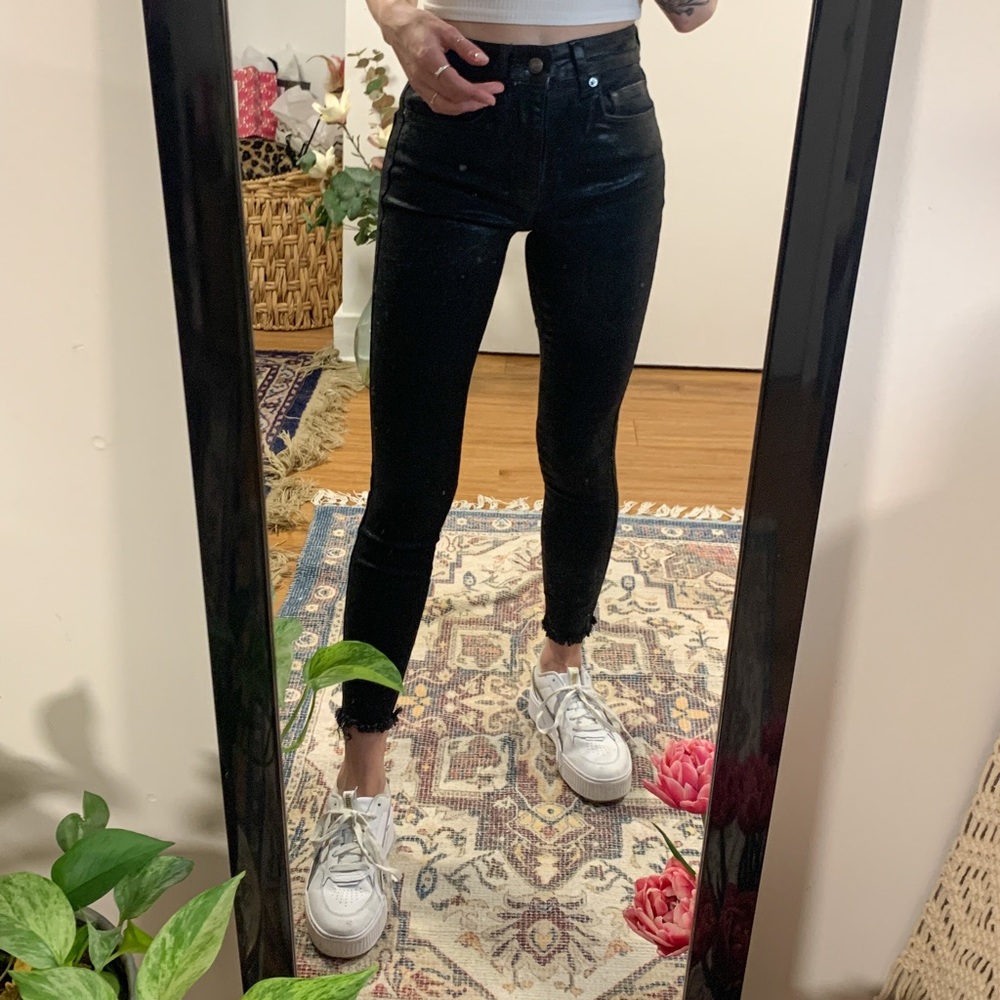 Free People ‘Raw High-Rise Skinny’ Black Shine 24